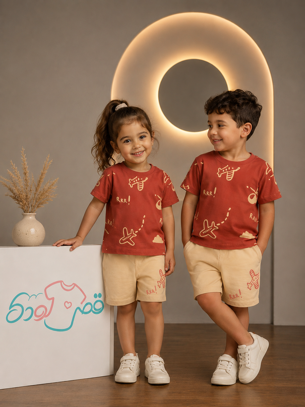 ست تیشرت و شلوارک بچگانه طرح هواپیما -